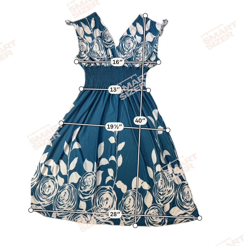 Jon & Anna Women Teal Blue Floral Rose Smocked Waist Midi Dress XL RN124183 - Picture 8 of 8